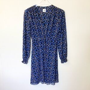 Cabi The 10 Long Sleeve Floral V-Neck Mesh Dress Style 5772 - Blue/Black - S